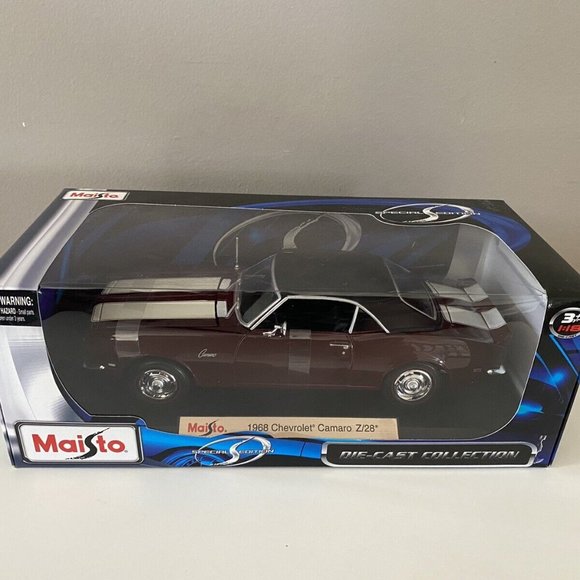 Maisto 1968 Chevrolet Camaro Z/28 Die-Cast 1:18 Scale-Burgundy/White Stripes-NIB - Picture 1 of 8